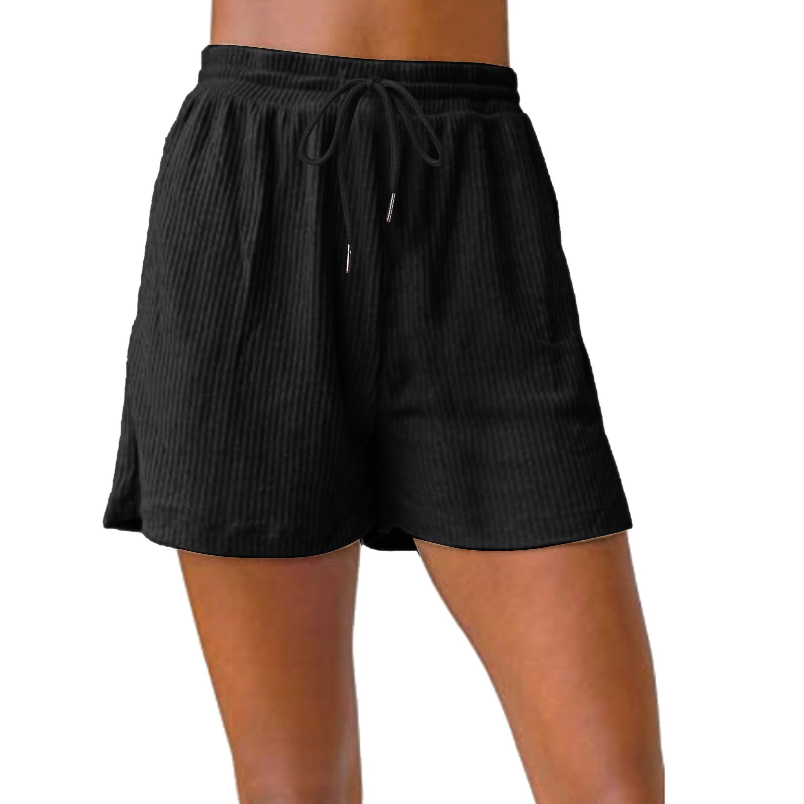Akiihool Shorts for Women Trendy Womens Summer Casual Shorts High Waist Ruffle Bow Tie Shorts (Black,S)
